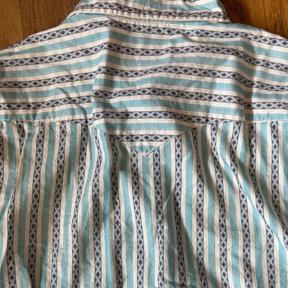 Tecovas Aqua and White Striped Men's Button-Down Western Shirt - Picture 5 of 5